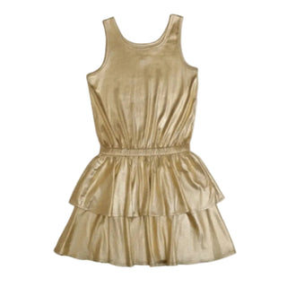 Mia Tiered Lamé Gold Metallic Sleeveless Dress