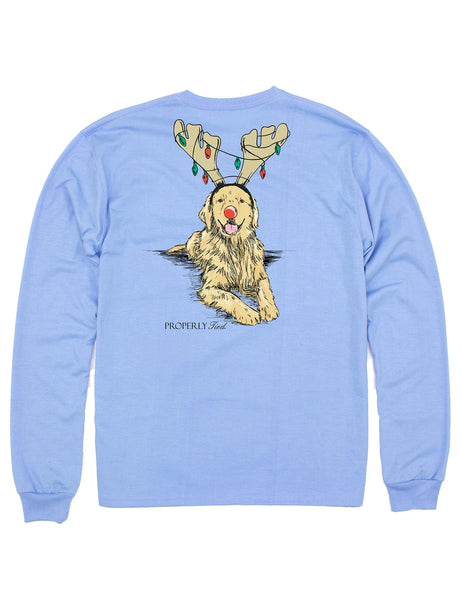 Properly Tied L/S Golden Holiday Light Blue Graphic Tee