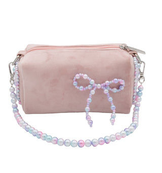 Bari Lynn Pink Velvet Pearl Bow Handbag