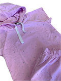 2Pc Pink Terry Short Set with All-Over Silver Studs