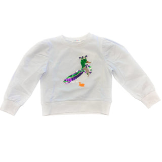 Lulu Bebe White Sequin Mardi Gras Duck L/S Shirt