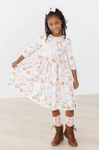 Mila & Rose Boho Bows 3/4 Sleeve Pocket Twirl Dress