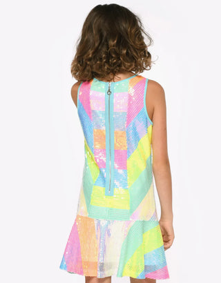 Hannah Banana Colorblock Neon Sequined Stripe Dress