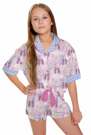 Sunshine Society Silky Swan Lake Short Sleeve Set