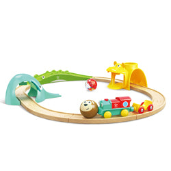 Hape Jungle Animals Railway Set with monkey train and crocodile bridge