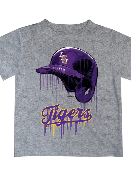 Tigers Baseball Dripping Helmet Gray Tee Shirt