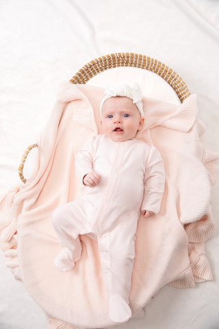 Bei Bei ruffle knit baby blanket in petal pink, additional view