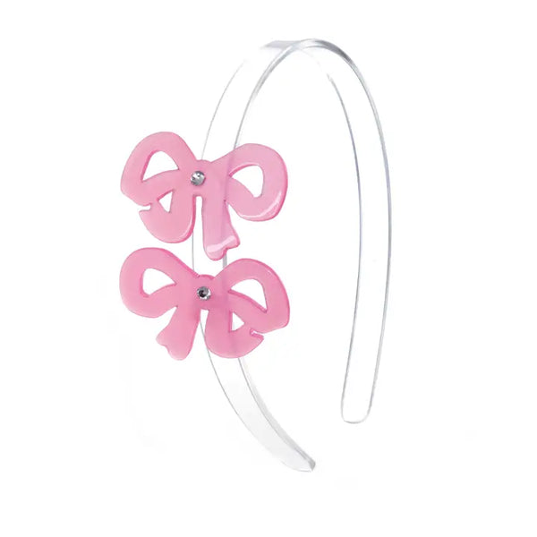 Acrylic Headband - Double Satin Pink Bows