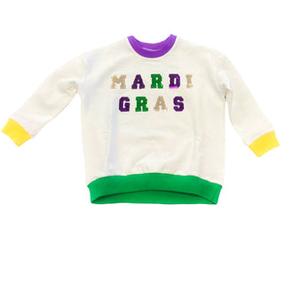 Lulu Bebe White Color Block Sequin Mardi Gras Sweatshirt