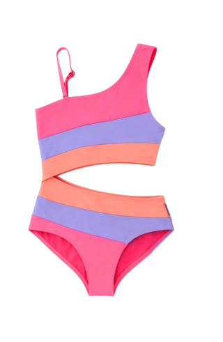 Vivi Multicolor Stripe One Piece Swimsuit w/ Cutout