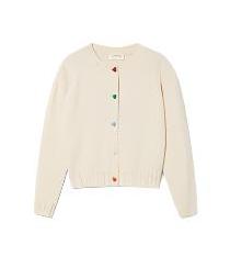 Ivory Cardigan Sweater with Heart Button Detail