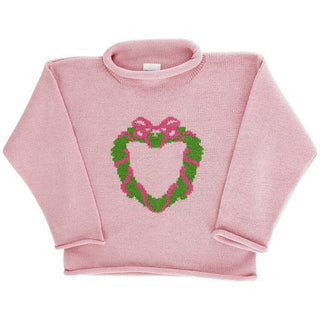 Bailey Boys Pink Roll Neck Christmas Wreath Sweater