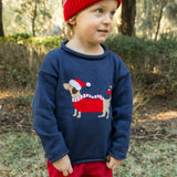 Bailey Boys Navy Roll Neck Santa Doxie Sweater