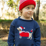 Bailey Boys Navy Roll Neck Santa Doxie Sweater