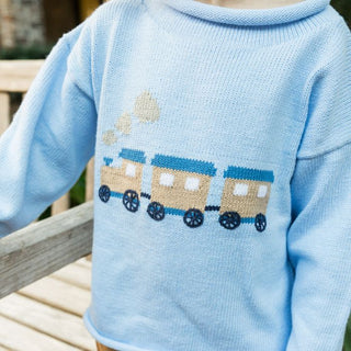 Bailey Boys Blue Roll Neck Train Sweater