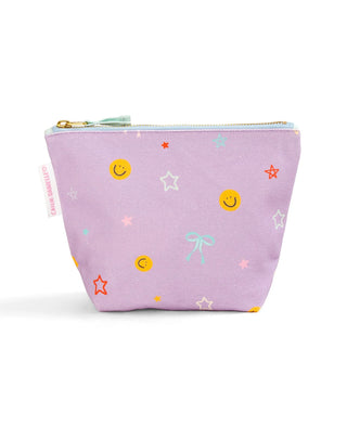 Colorful Smiley Faces & Coquette Bows Canvas Pouch