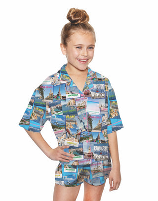 Sunshine Society World Traveler Girl Silky Kids Pajama Short Set