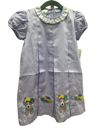 Lavender Mardi Gras Puppy & King Cake Dress with Ruffled Collar