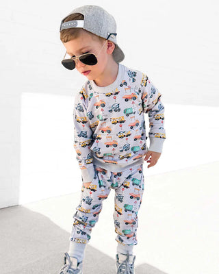 Lev Baby Mark Sweatshirt - Construction Trucks