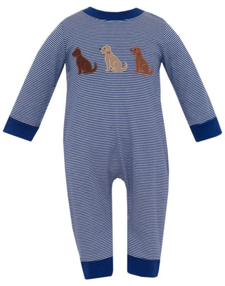 Labrador - Navy Blue Striped Knit Long Sleeve Romper