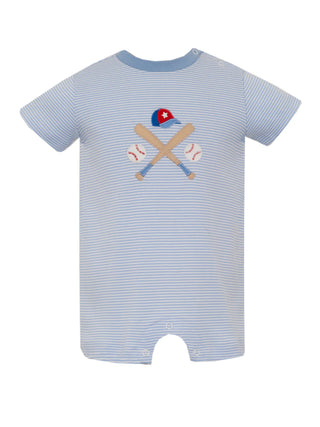 Baseball Light Blue Knit Striped Romper