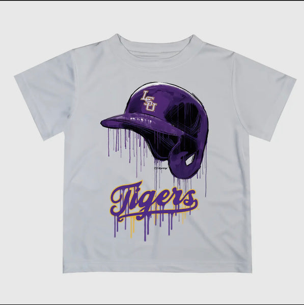 Tigers Baseball Dripping Helmet White Tee Shirt