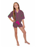Kids Silky Pink & Green Stripe Short Sleeve Set