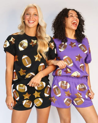 Belle Cher Purple/Gold Sequin Football 2Pc Knit Short Set