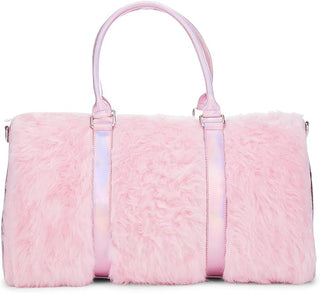Pink Faux Fur Weekender Duffle with Iridescent Pink Trim