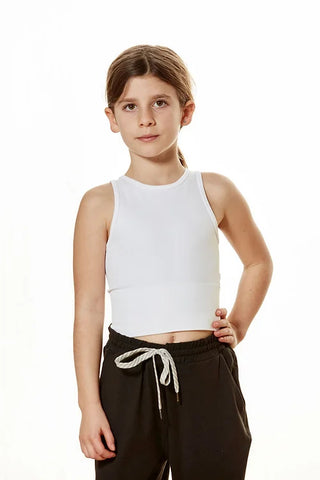 Kid's Seamless Knit Chevron Crop Top - White