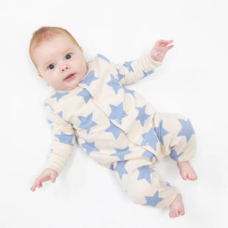 Angel Dear French Terry Sketchy Stars Blue Baseball Collar Romper