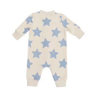 Angel Dear French Terry Sketchy Stars Blue Baseball Collar Romper