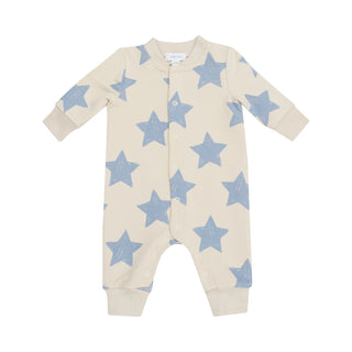 Angel Dear French Terry Sketchy Stars Blue Baseball Collar Romper
