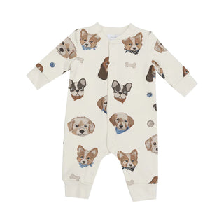 Angel Dear Vintage Puppy Faces French Terry Baseball Collar Romper