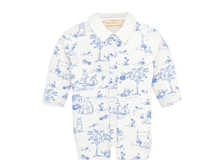Baby Club Chic Baby Toile De Jouy- Blue Bunnies Footie w/ round collar
