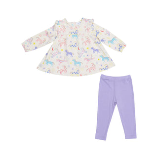 Angel Dear French Terry Fun Unicorns Ruffle Top and Rib Legging