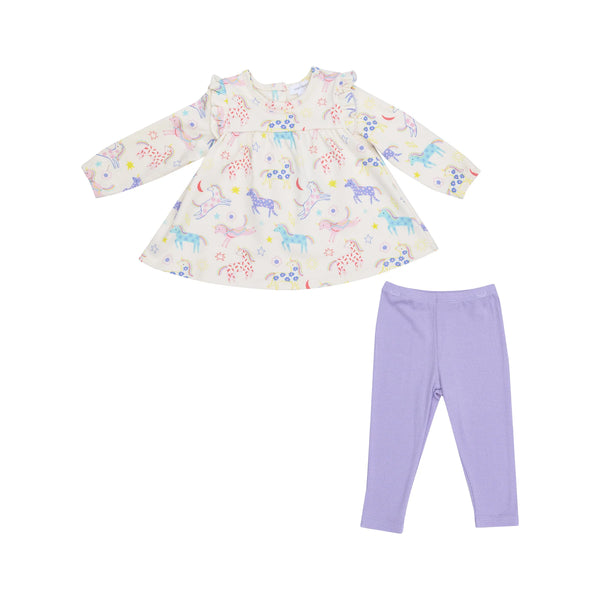 Angel Dear French Terry Fun Unicorns Ruffle Top and Rib Legging