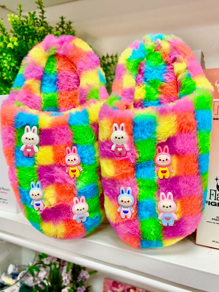 Bari Lynn Rainbow Checkered Cutesters Slippers