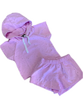 2Pc Pink Terry Short Set with All-Over Silver Studs