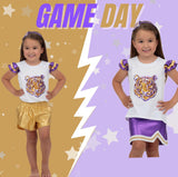 Azarhia Shimmer Ruffle Sleeve Sequin Cheer in Tiger Gameday