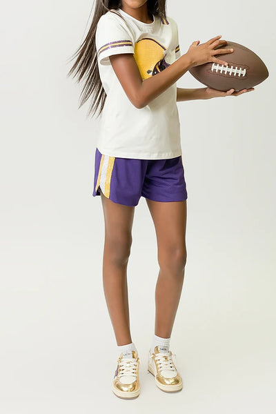 Belle Cher Purple & Gold Sequin Shorts