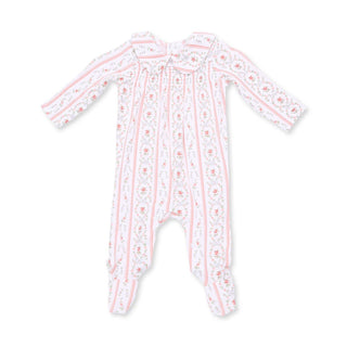 Angel Dear Marnie Rosebud Stripe - Smocked Peter Pan Snap Footie