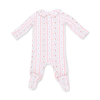 Angel Dear Marnie Rosebud Stripe - Smocked Peter Pan Snap Footie
