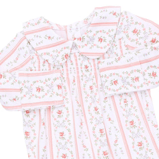 Angel Dear Marnie Rosebud Stripe - Smocked Peter Pan Snap Footie