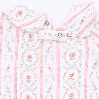 Angel Dear Marnie Rosebud Stripe - Smocked Peter Pan Snap Footie