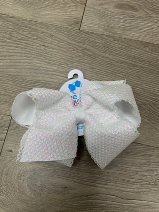 King Glitter Grosgrain Overlay Bow - White