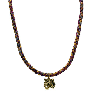 Purple/Gold Braided Rope W/ Tiger Head Necklace