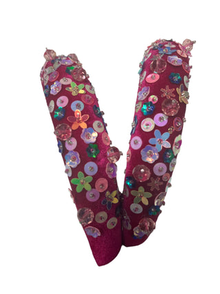 Bari Lynn Velvet Magenta Beaded/Sequin Headbands