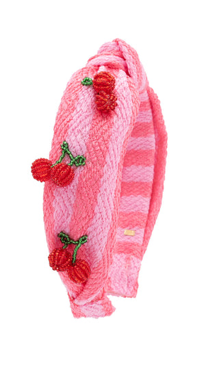 Bari Lynn Pink Raffia 3D Cherry Charm Knot Headband