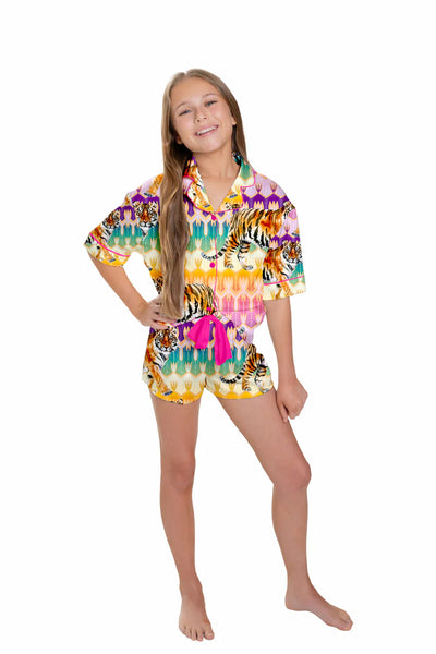 Sunshine Society Tiger Royale 2Pc Silky Pajama Short Set